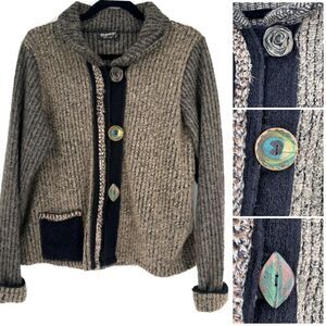 VTG Lee Andersen Womens Color-block Metallic Button Front Cardigan Jacket Medium